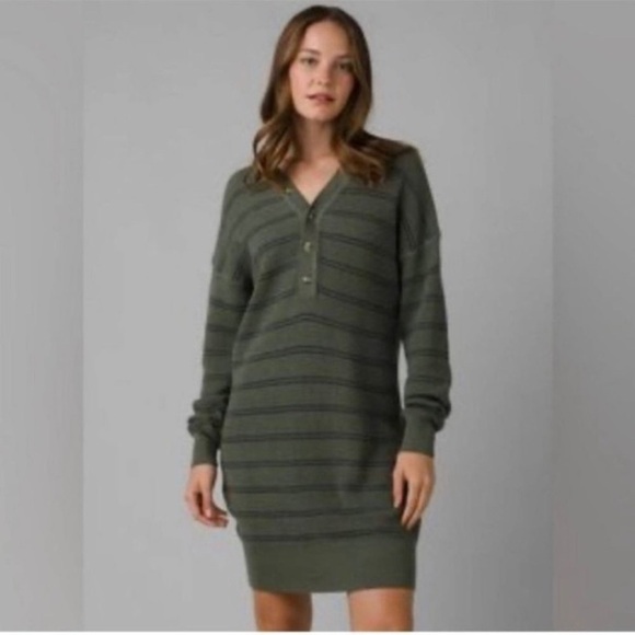 Prana Milani Henley Dress Kale Stripe NWT - Picture 1 of 8
